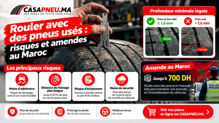Rouler avec des pneus usés: risques et amendes au Maroc